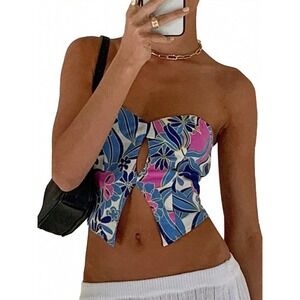 Princess Polly Y2K Floral Puff Sleeve Crop Top  Pink Retro Cottagecore Size  2